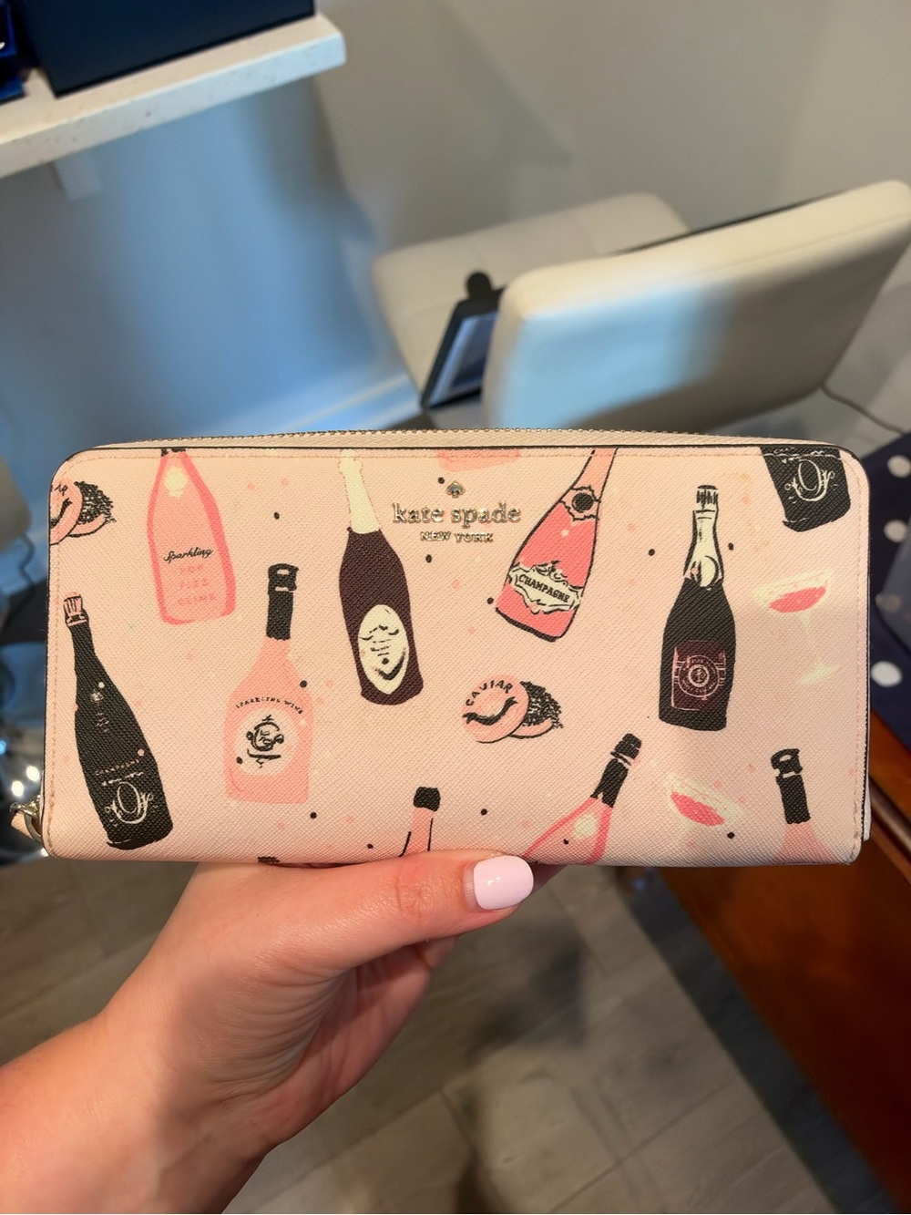 kate spade Pink Champagne Bottle Print Zip Wallet
